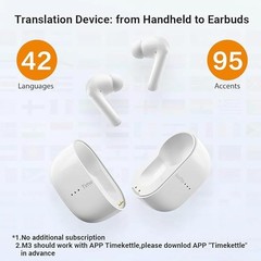 TimeKettle M3 White Bluetooth 3 In 1 Language Translator Earbuds With Manual
