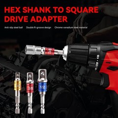 3 Pcs Hex Shank to Square Socket Adapter Set Heavy Duty Impact Drill Bits