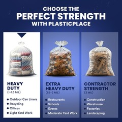Plasticplace 55-60 Gallon Trash 1.2 Mil Garbage Can 38 X 58 100Count T55120Cl