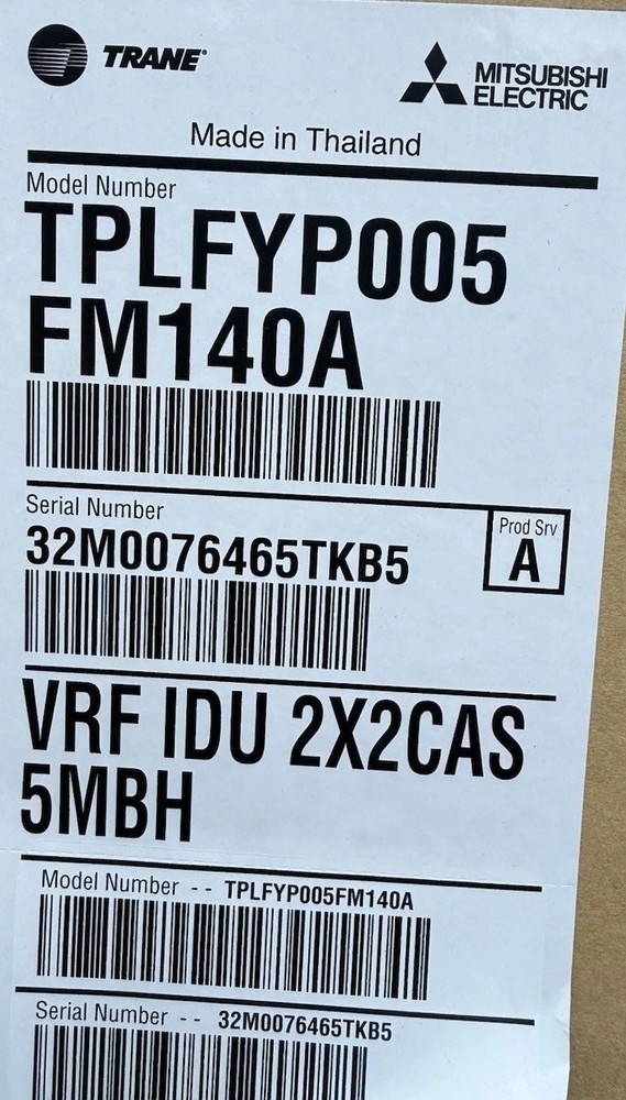 Trane/Mitsubishi VRF 2’x2’ Cassette,￼Model Number TPLFYP005FM140A