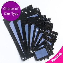 Multi-Size Double-Side Glossy Black Mylar Flat Zip Lock Bag w/Window & Hang Hole