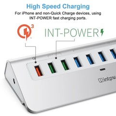 Powered USB Hub 10Gbps, 10 Port USB 3.2 Gen 2 Hub with 7 USB 3.2 Data Ports, …