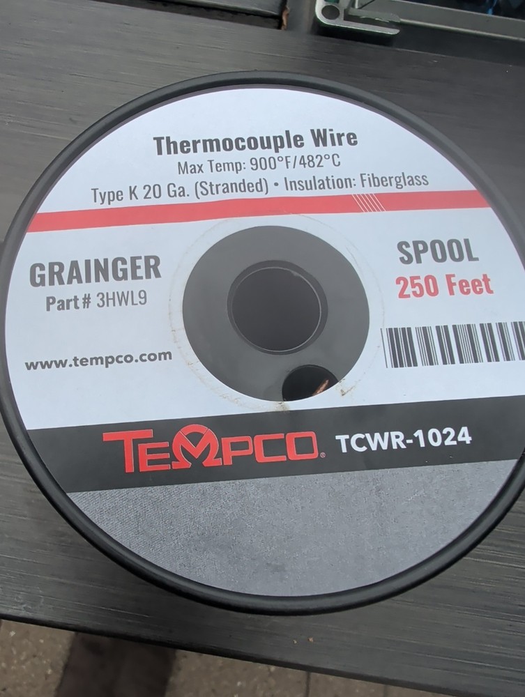 TEMPCO Type K Thermocouple Lead Wire 20 GA 250 ft Spool TCWR-1024