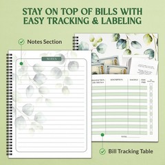 Decorably 14 Pages 9x12in Eucalyptus Monthly Bill 9×12 inches, Green