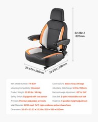 VEVOR Forklift Seat Mower Tractor Seat Adjustable Back Seatbelt & Headrest