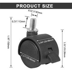 Litoexpe 4Pcs 1 Inch Plastic Caster Wheel, Black M8 x 13mm Swivel Stem