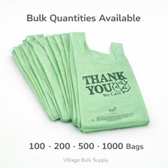 EPI Biodegradable Thank You T-Shirt Bags 11.5x6x21 Green 0.55mil 100-1000