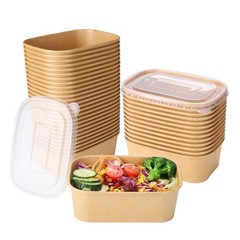50 Sets 25oz Disposable Kraft Paper Bowls with Lids, Rectangle Paper Food Con…