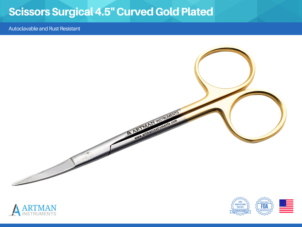 Scissors Surgical 4.5 inches Curved Gold Plated Handle ARTMAN
