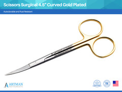 Scissors Surgical 4.5 inches Curved Gold Plated Handle ARTMAN
