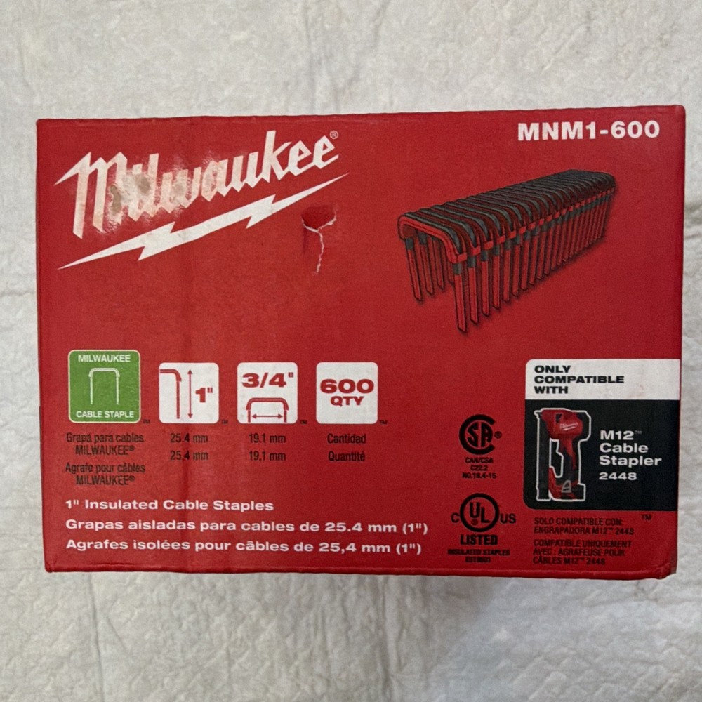 Milwaukee MNM1-600 Insulated Cable Staples 1 in x 3/4 in 14ga 600 Pack