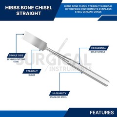 HIBBS Chisel 9″ with 7/8″ (2.2cm) Straight Blade Orthopedic Instrument German G