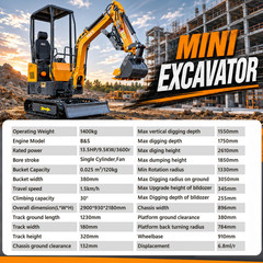FREE SHIP 1.4Ton Mini Excavator With B&S EPA Engine Swing Boom+5 ATTACHMENT
