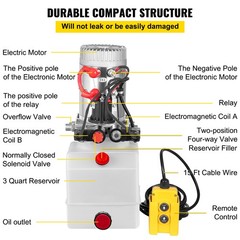 VEVOR 3 Quart 12V KTI Double Acting Hydraulic Pump with Manual Override