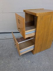 Vintage Industrial Mission Style Oak Wood Filing File Cabinet 2 Drawer Brass T52