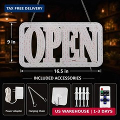 LED Open Signs for Business, High-Brightness Open Sign with Remote Control, 16.5