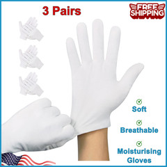 3 Pairs White Cotton Gloves For Dry Hands Sleeping,Moisturizing Spa Lotion Glove
