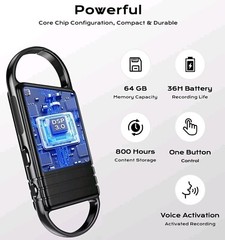 64GB Ai Voice Activated Recorder, DSP Sound Source Noise Reduction. Black