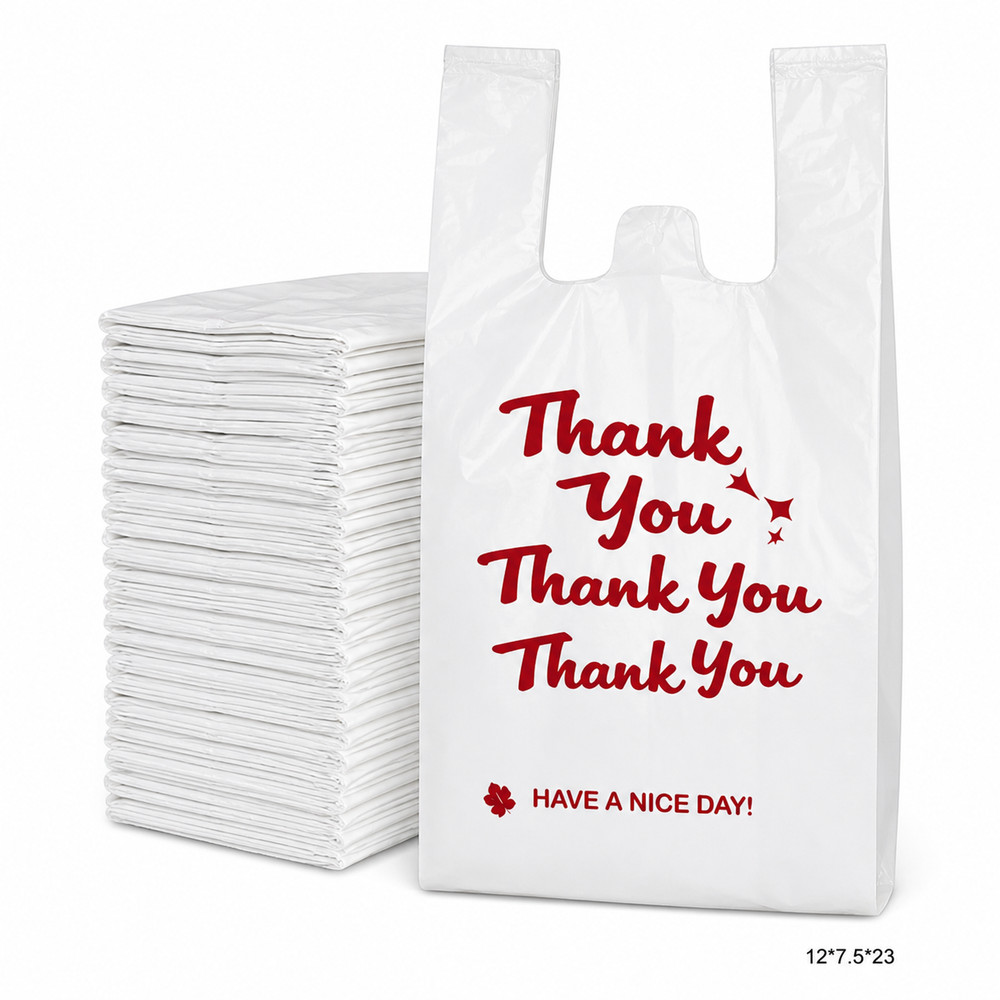Large Thank You Plastic Bags 12×7.5×23 Heavy Duty T-Shirt Bags 100 250 500