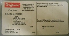 HOFFMAN ENCLOSURE, A12108CH, 12 X 10 X 8″, TYPE 12,13, SCREW CLAMP, JUNCTION BOX