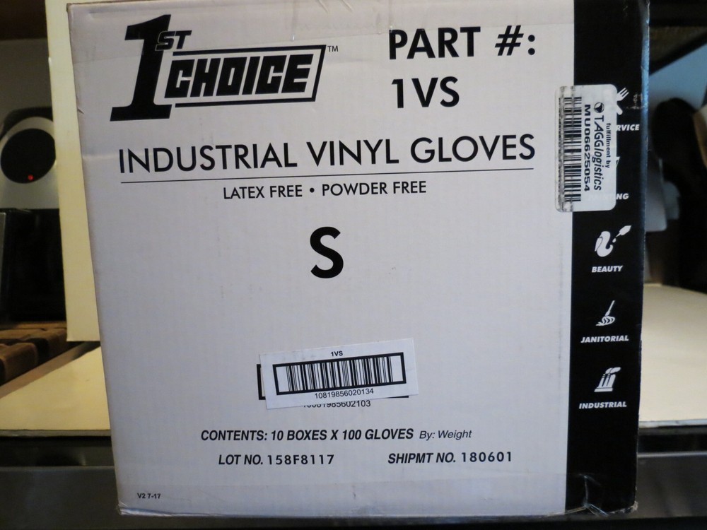 1ST Choice Industrial 1VS Powder-Free Vinyl Gloves 10 Boxes X 100 Gloves – SMALL