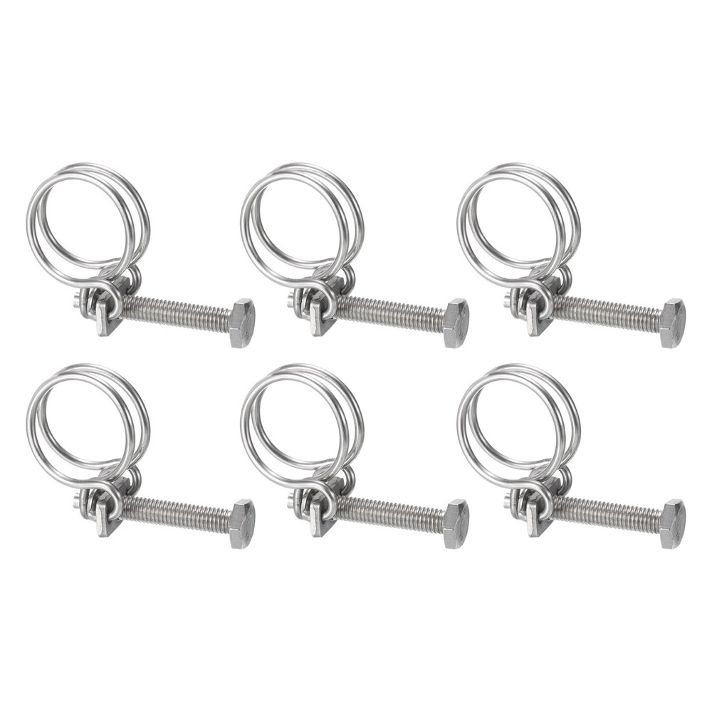 6Pcs Double Wire Hose Clamp 28-32mm Adjustable Hose Clip with M8 Bolt