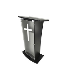 Black Wood Chruch Podium Acrylic Panel 46.5″Pulpit Lectern Christian Cross
