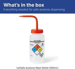 ™ Acetone Wash Bottle, 500mL LDPE Squeeze Dispenser | NFPA diamond labeling,