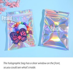 100 Pcs Holographic Resealable Packaging Bags for Small Business..(4X6 Inch)
