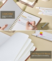 A5 Dotted Spiral Journal Notebook 100GSM Dot Grid 150 Pages Hardcover Brown