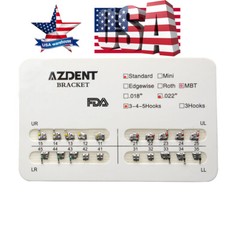 AZDENT Dental Orthodontic Bracket Braces Standard MBT Slot .022 Hooks 3-4-5