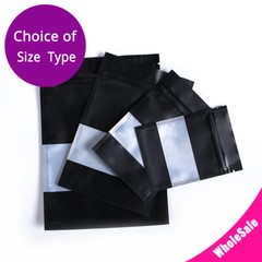 Multi-Size Silver Inside Matte Black Aluminium Mylar Zip Lock Bag w/Window B02