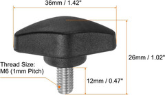 4Pcs Tee Wing Knobs Thumb Screws M6 X 12Mm Standard Male Thread Plastic T Knobs