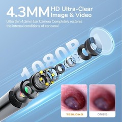 TESLONG 4.3mm WiFi Digital Otoscope Endoscope camera Ear Pick for iPhone Android