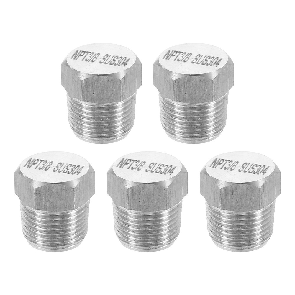 5pcs 304 Stainless Steel Pipe Plug Fitting 3/8″ NPT Male Thread Outer Hex Head