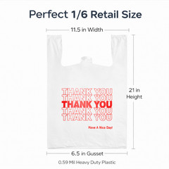 Bags 1/6 Large 21 x 6.5 x 11.5 WHITE THANK YOU T-Shirt Plastic Shopping Bags