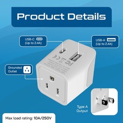 Japan, Philippines Travel Adapter Plug with USBA + USBC Usa Input Type A U…