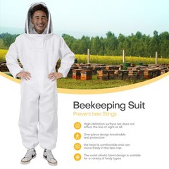 Full Body Beekeeping Suit Set w/ Detachable Ventilated Veil & Free Gloves Unisex