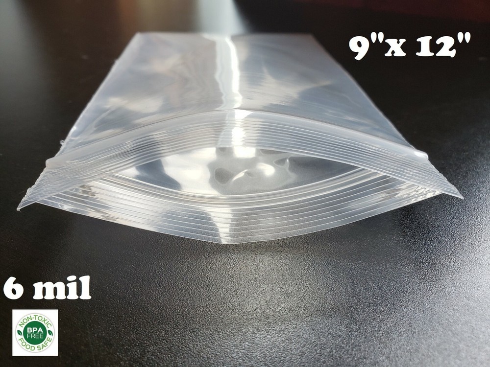 25 9″ x 12″ Extra Heavy Duty 6 Mil Zip Seal Lock Top Plastic Bags Resealable