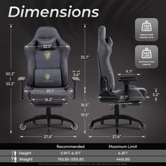 Dowinx Suede Gaming Chair with Silent Wheels, Lumbar Massage and Footrest