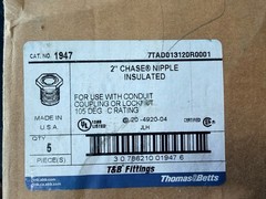 Box of 5 Thomas & Betts 1947 Conduit Nipple 2″ Nylon Insulated Chase Nipple