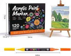 120 Colors Acrylic Paint Markers Dual Tip Dual Colors Brush Tip Pens for Rock