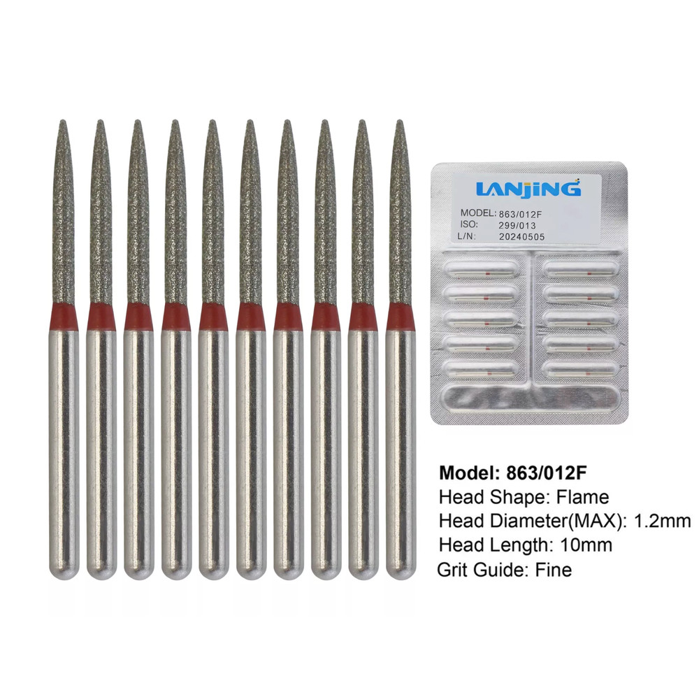 Dental Burs Diamond Flame Shape FG 863/012F Fine Grit High Speed Friction Grip