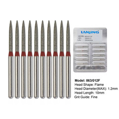 Dental Burs Diamond Flame Shape FG 863/012F Fine Grit High Speed Friction Grip