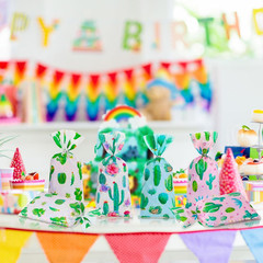 Fulmoon 100 Pcs Floral Cactus Candy Bag Goodie Cellophane Bag with Ties Fiesta P
