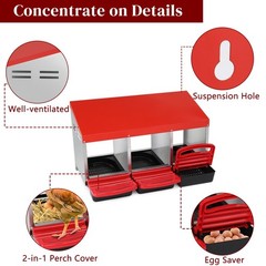 3 Compartments Hen Laying Box Metal Chicken Egg Nexting Boxes for Chicken Coop