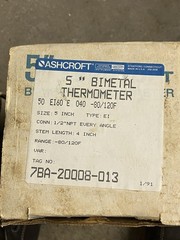 Ashcroft Thermometer Bimetal Dial 4in Stem -20 to 120F Industrial Gauge
