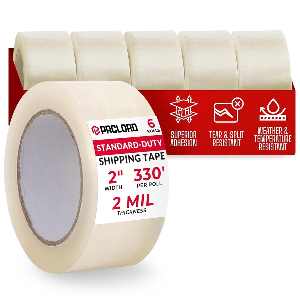 Clear 2 Mil Standard Duty Packing Tape 2″ x 110 Yards, 6 Rolls, 2.0 Mil Thick