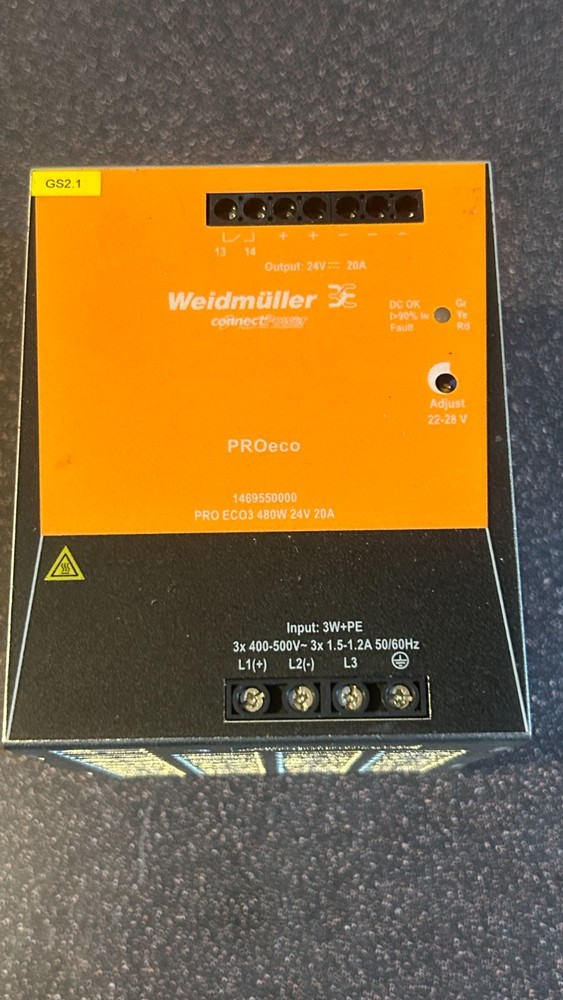 Weidmuller PRO ECO3 480W 24V 20A DIN-Rail Power Supply 1469550000 #4008J102