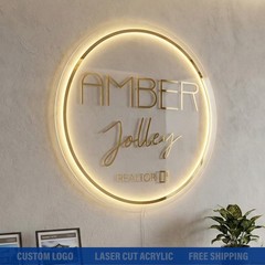 Custom Round Acrylic Logo Wall Sign LED Halo Backlit Mirror Finish
